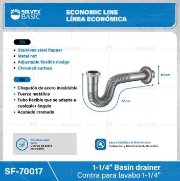 SF-70017-(Caja master 1 CTN=100 SKU)-(MOQ 1 SKU)-Céspol para lavabo 1-1/4"
Chapetón de acero inoxidable
