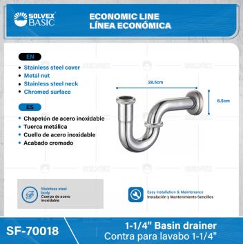 SF-70018-(Caja master 1 CTN=50 SKU)-(MOQ 1 SKU)-Céspol para lavabo 1-1/4"
Chapetón de acero inoxidable