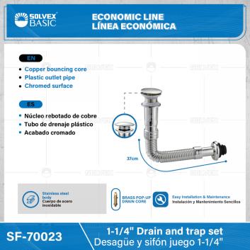 SF-70023-(Caja master 1 CTN=50 SKU)-(MOQ 1 SKU)-Juego de desagüe para lavabo 1-1/4"
Cuerpo de acero inoxidable