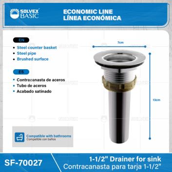 SF-70027-(Caja master 1 CTN=60 SKU)-(MOQ 1 SKU)-Contracanasta para fregadero 1-1/2"
Para conectar con céspol de 1-1/2"(38 mm)