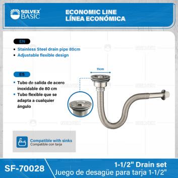 SF-70028-(Caja master 1 CTN=40 SKU)-(MOQ 1 SKU)-Juego de desagüe para fregadero 1-1/2"
Desagüe de acero inoxidable para fregadero 1-1/2"
