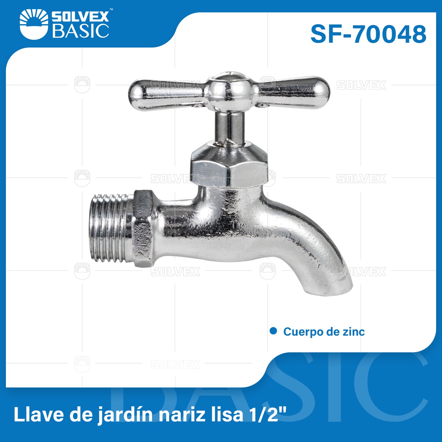 SF-70048-(Caja master 1 CTN=160 SKU)-(MOQ 20 SKU)-Llave de jardín nariz lisa 1/2"
Cuerpo de zinc