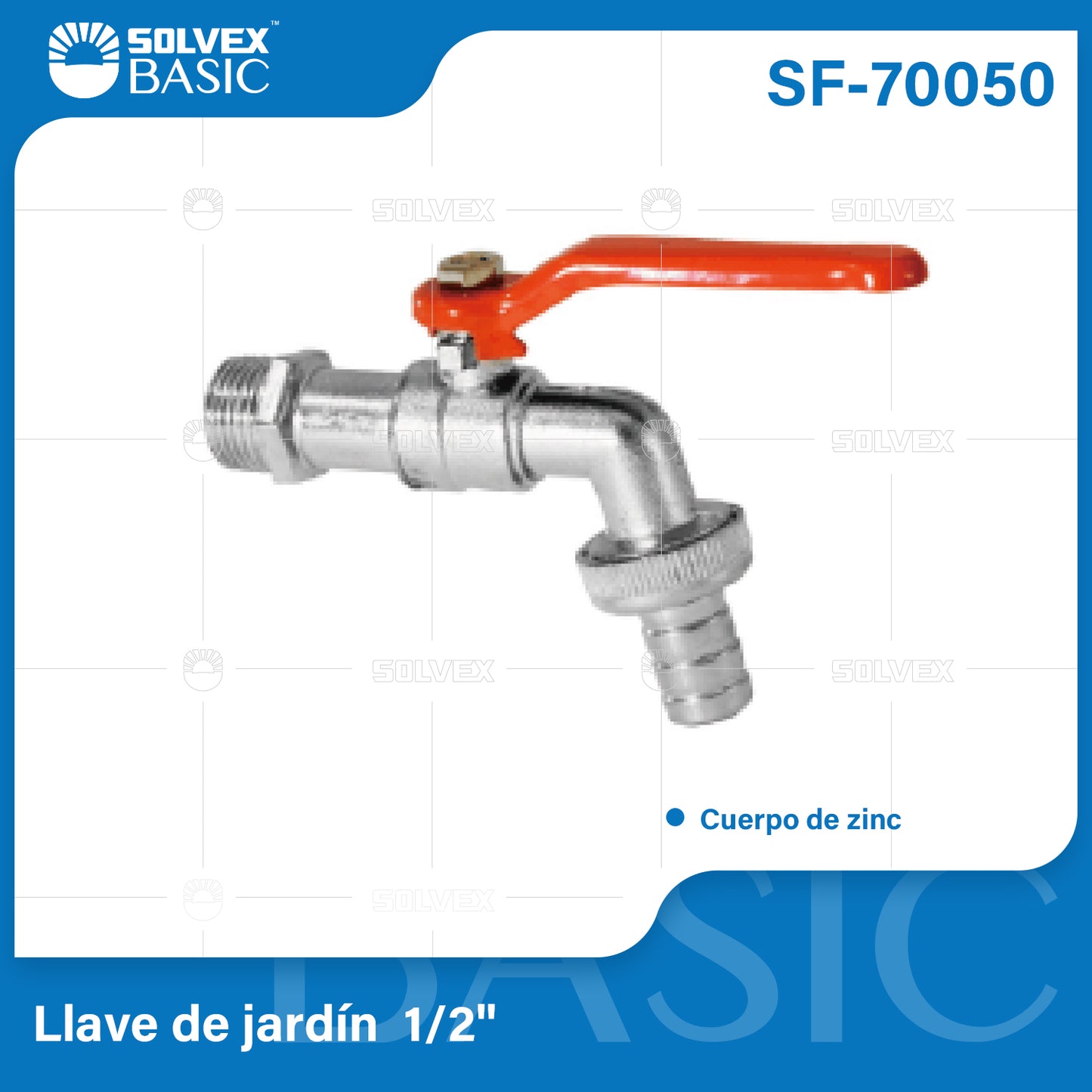 SF-70050-(Caja master 1 CTN=120 SKU)-(MOQ 12 SKU)-Llave de jardín 1/2"
Cuerpo de zinc