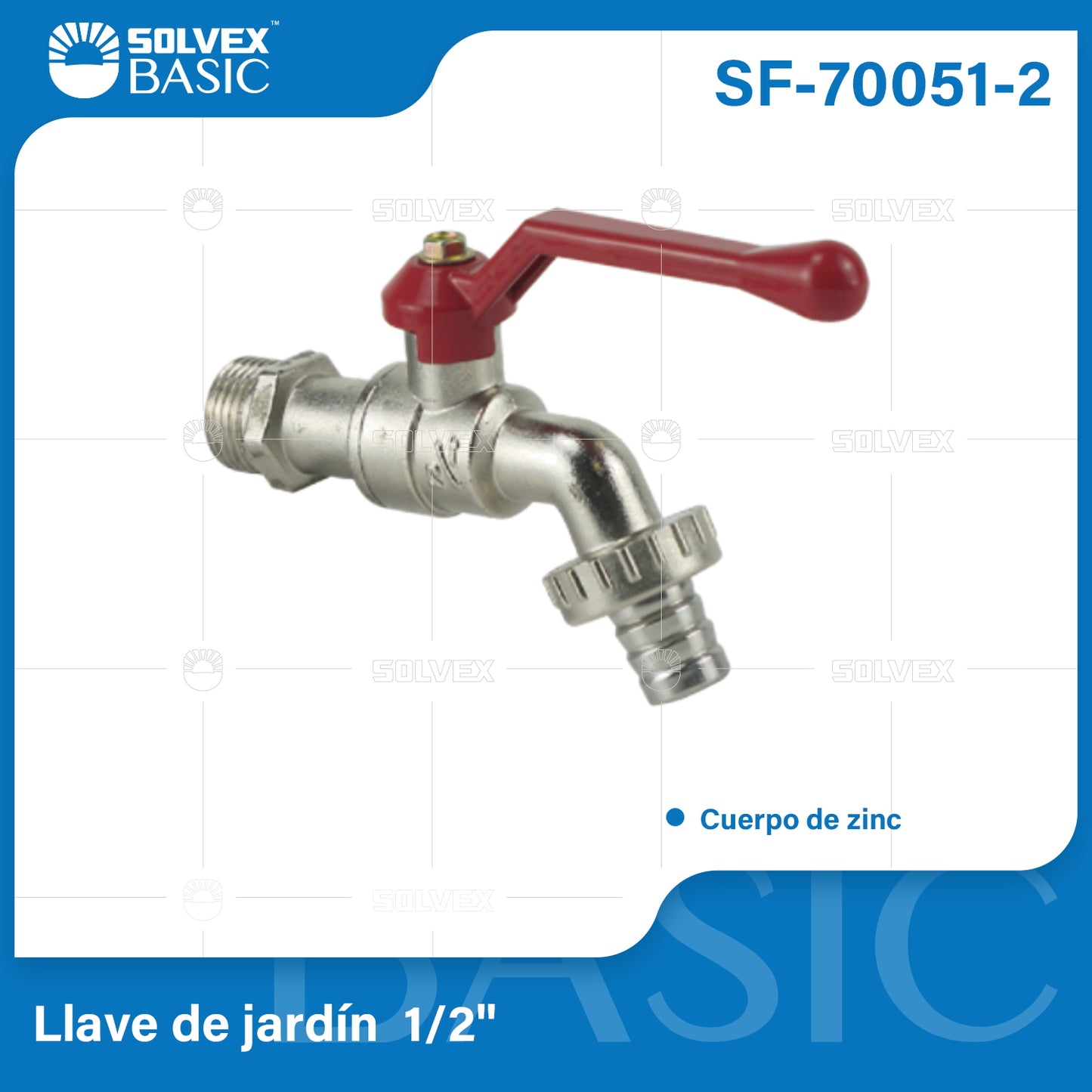 SF-70051-2-(Caja master 1 CTN=200 SKU)-(MOQ 20 SKU)-Llave de jardín 1/2"
Cuerpo de zinc