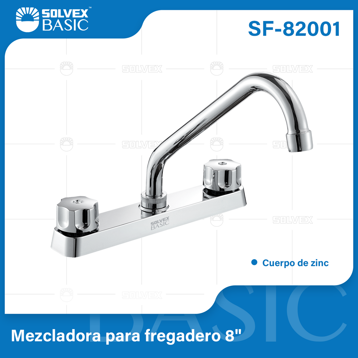 SF-82001-(Caja master 1 CTN=12 SKU)-(MOQ 1 SKU)-Mezcladora para fregadero 8"
Cuerpo de zinc