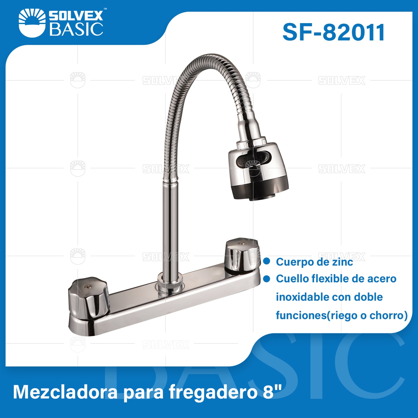 SF-82011-(Caja master 1 CTN=12 SKU)-(MOQ 1 SKU)-Mezcladora para fregadero 8"
Cuerpo de zinc