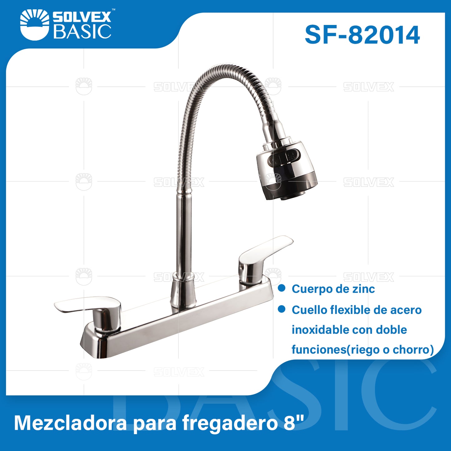 SF-82014-(Caja master 1 CTN=12 SKU)-(MOQ 1 SKU)-Mezcladora para fregadero 8"
Cuerpo de zinc