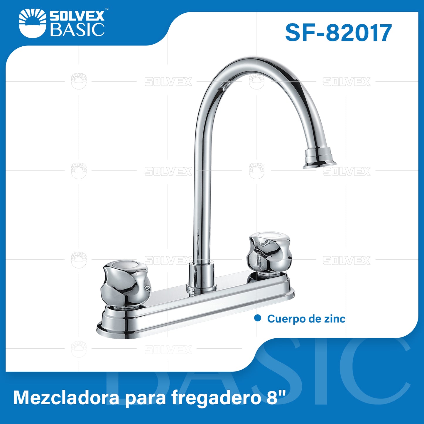 SF-82017-(Caja master 1 CTN=12 SKU)-(MOQ 1 SKU)-Mezcladora para fregadero 8"
Cuerpo de zinc