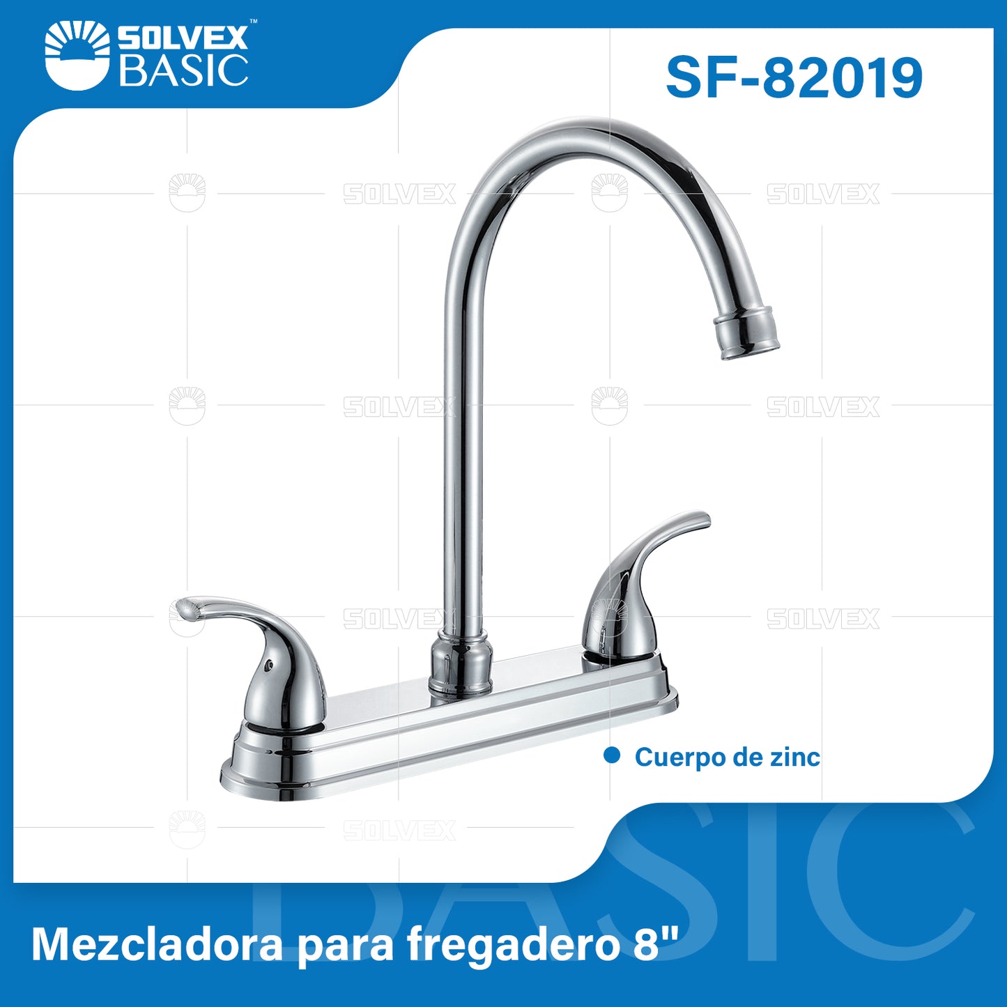 SF-82019-(Caja master 1 CTN=12 SKU)-(MOQ 1 SKU)-Mezcladora para fregadero 8"
Cuerpo de zinc