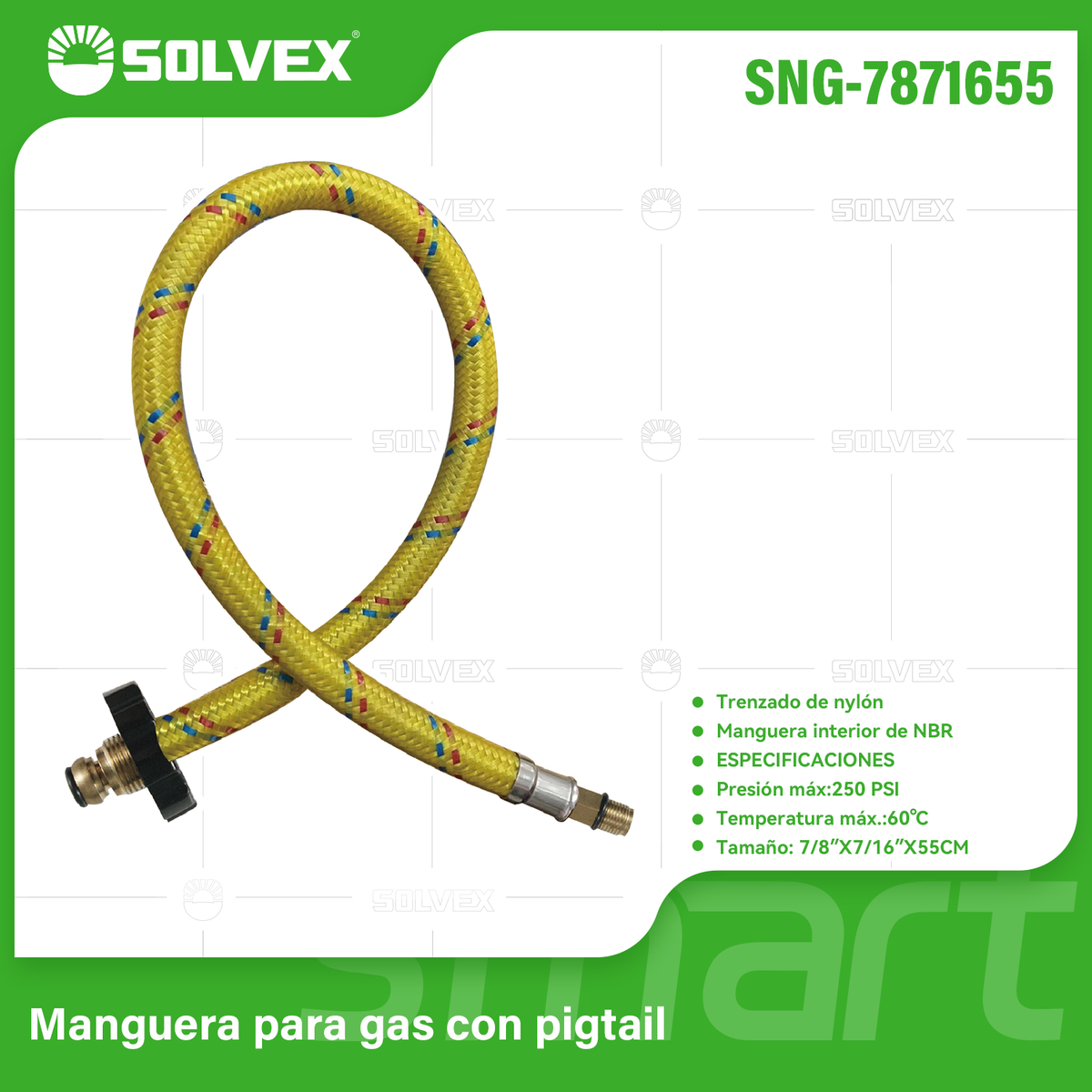 SNG-7871655-(Caja master 1 CTN=100 SKU)-(MOQ 1 SKU)-Manguera para gas con pigtail
Trenzado de nylón