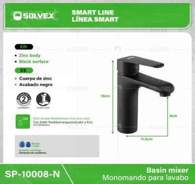SP-10008-N-(Caja master 1 CTN=10 SKU)-(MOQ 1 SKU)-Monomando para lavabo
Cuerpo de zinc