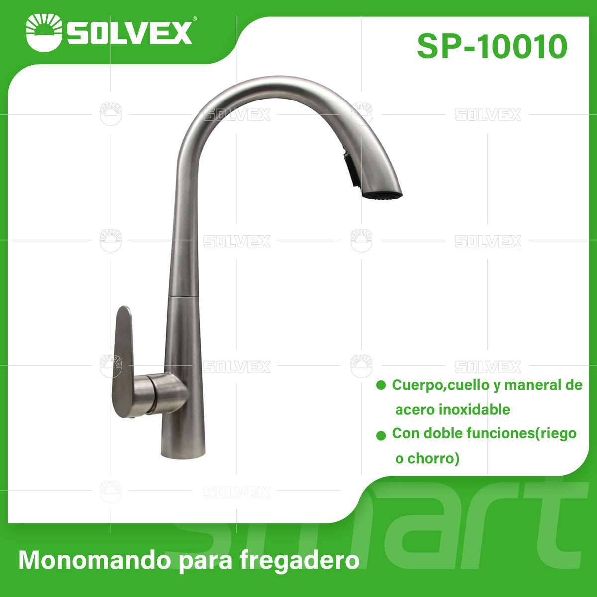 SP-10010-(Caja master 1 CTN=6 SKU)-(MOQ 1 SKU)-Monomando para fregadero
Cuerpo,cuello y maneral de acero inoxidable