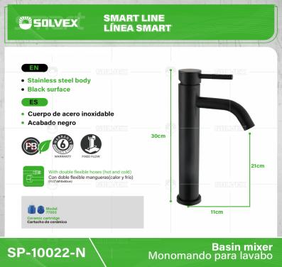 SP-10022-N-(Caja master 1 CTN=10 SKU)-(MOQ 1 SKU)-Monomando para lavabo
Cuerpo,cuello y maneral de acero inoxidable
