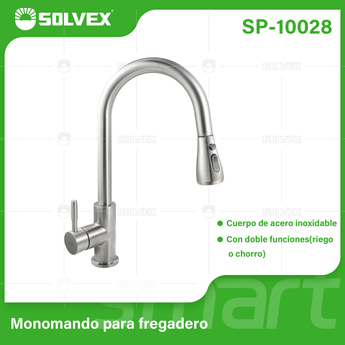 SP-10028-(Caja master 1 CTN=6 SKU)-(MOQ 1 SKU)-Monomando para fregadero
Cuerpo y maneral de acero inoxidable