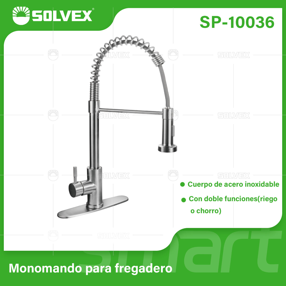 SP-10036-(Caja master 1 CTN=6 SKU)-(MOQ 1 SKU)-Monomando para fregadero
Cuerpo y maneral de acero inoxidable