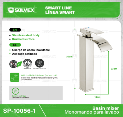 SP-10056-1-(Caja master 1 CTN=10 SKU)-(MOQ 1 SKU)-Monomando para lavabo
Cuerpo,cuello y maneral de acero inoxidable