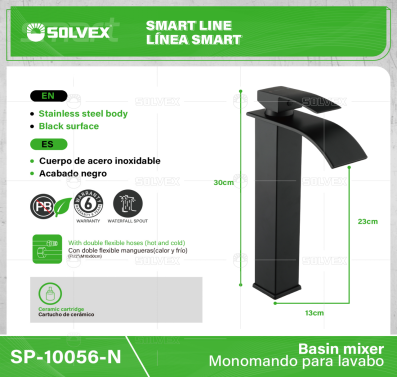 SP-10056-N-(Caja master 1 CTN=10 SKU)-(MOQ 1 SKU)-Monomando para lavabo
Cuerpo y cuello de acero inoxidable