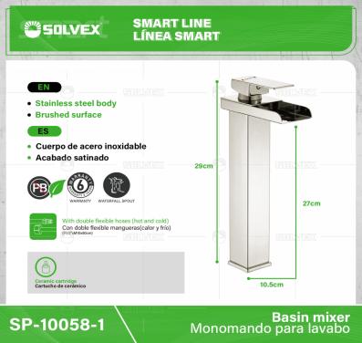 SP-10058-1-(Caja master 1 CTN=10 SKU)-(MOQ 1 SKU)-Monomando para lavabo
Cuerpo,cuello y maneral de acero inoxidable