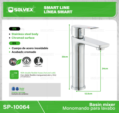 SP-10064-(Caja master 1 CTN=10 SKU)-(MOQ 1 SKU)-Monomando para lavabo
Cuerpo de acero inoxidable