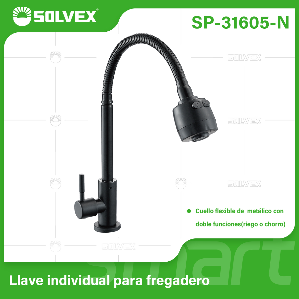 SP-31605-N-(Caja master 1 CTN=20 SKU)-(MOQ 1 SKU)-Llave individual para fregadero
Cuerpo y maneral de acero inoxidable