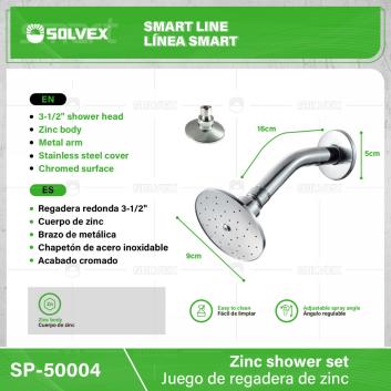SP-50004-(Caja master 1 CTN=50 SKU)-(MOQ 10 SKU)-Juego de regadera de zinc
Regadera redonda 3-1/2"