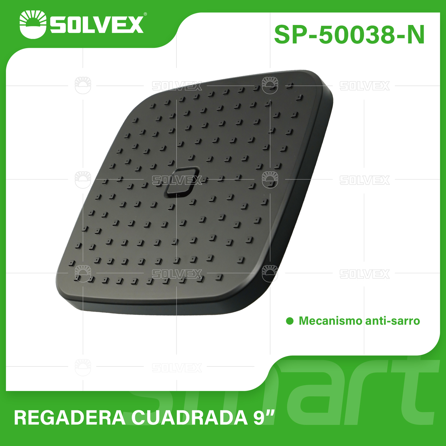 SP-50038-N (Caja master 40)(MOQ 1 pz=1 caja) Regadera cuadrada 9"