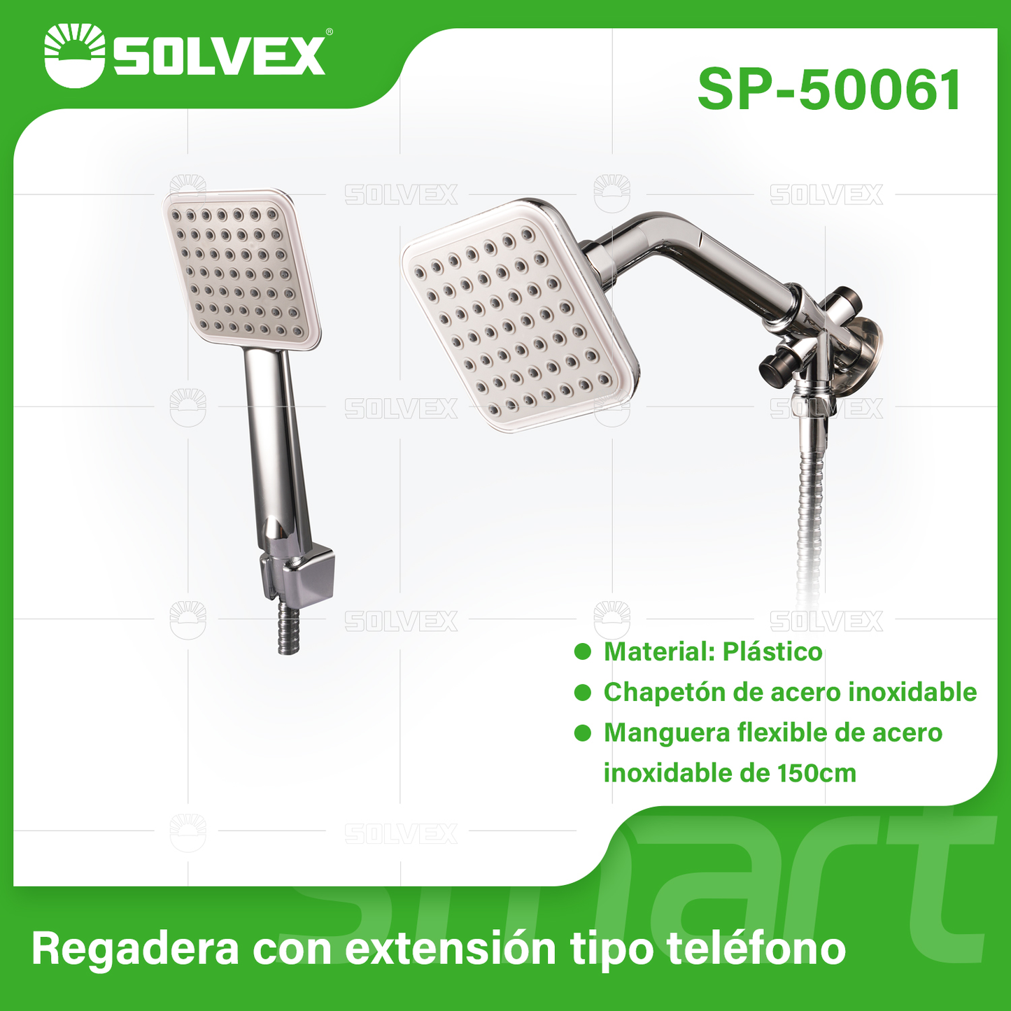 SP-50061 (Caja master 20)(MOQ 1 juego=1 blíster) Regadera con extensión tipo teléfono