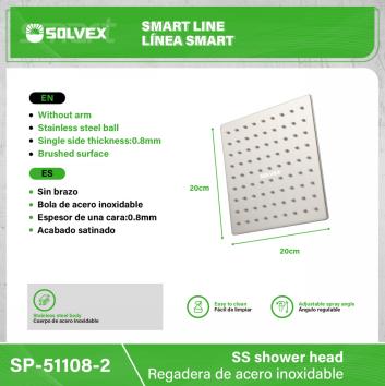 SP-51108-2-(Caja master 1 CTN=20 SKU)-(MOQ 10 SKU)-Regadera de acero inoxidable
Cuerpo de acero inoxidable