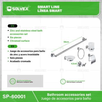 SP-60001-(Caja master 1 CTN=12 SKU)-(MOQ 1 SKU)-Juego de accesorios para baño
Juego de accesorios para baño de zinc y acero inoxidable