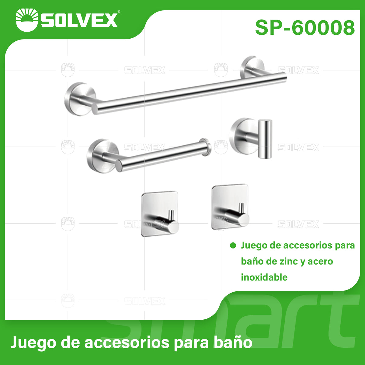 SP-60008-(Caja master 1 CTN=20 SKU)-(MOQ 1 SKU)-Juego de accesorios para baño
Juego de accesorios para baño de zinc y acero inoxidable
