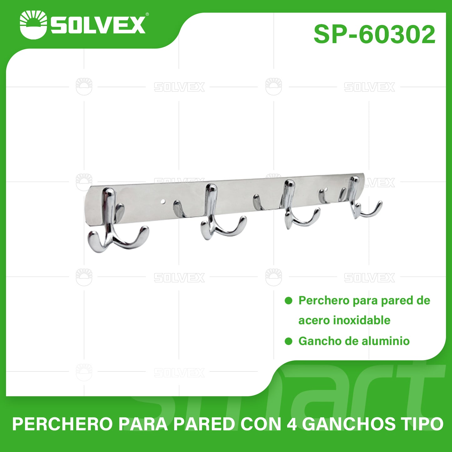 SP-60302 (Caja master 50)(MOQ 2 pzs=1 caja) Perchero para pared con 4 ganchos tipo
