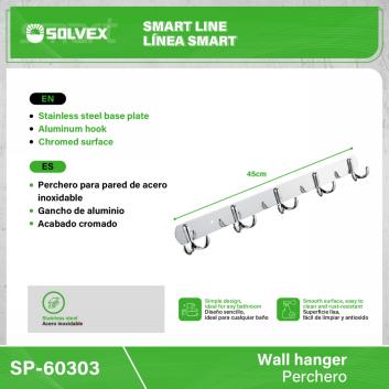 SP-60303-(Caja master 1 CTN=50 SKU)-(MOQ 2 SKU)-PERCHERO PARA PARED CON 5 GANCHOS TIPO
Perchero para pared de acero inoxidable