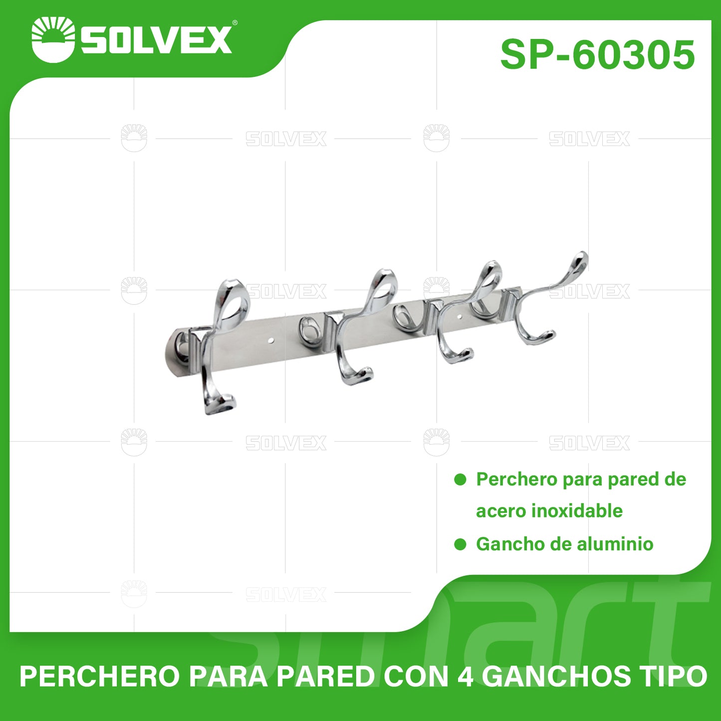 SP-60305 (Caja master 50)(MOQ 2 pzs=1 caja) Perchero para pared con 4 ganchos tipo