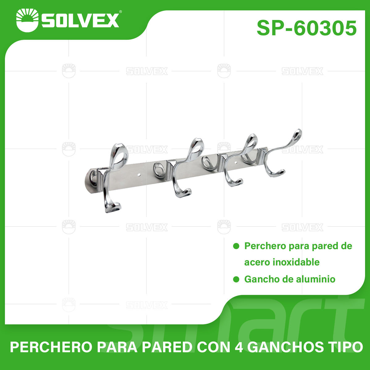 SP-60305-(Caja master 1 CTN=50 SKU)-(MOQ 2 SKU)-PERCHERO PARA PARED CON 4 GANCHOS TIPO
Perchero para pared de acero inoxidable