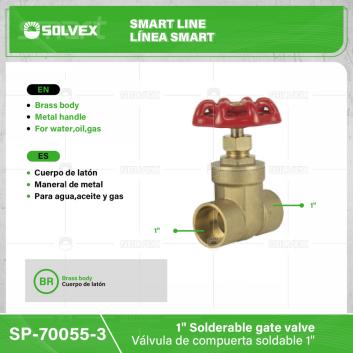 SP-70055-3-(Caja master 1 CTN=60 SKU)-(MOQ 6 SKU)-Válvula de compuerta soldable 1"
Cuerpo de latón