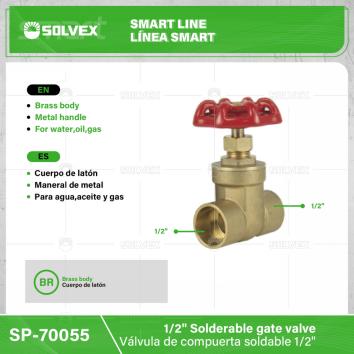 SP-70055-(Caja master 1 CTN=120 SKU)-(MOQ 12 SKU)-Válvula de compuerta soldable 1/2"
Cuerpo de latón