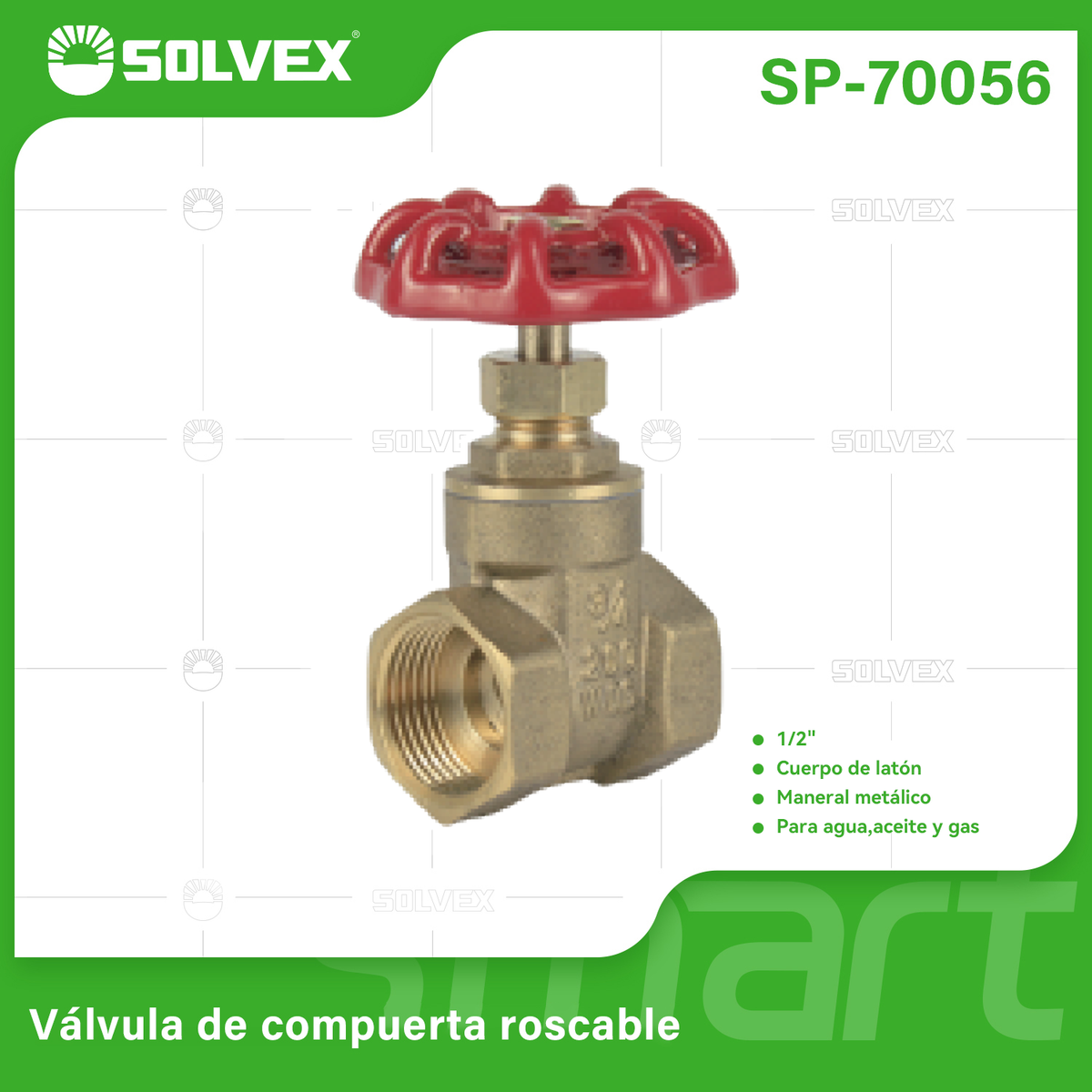 SP-70056-(Caja master 1 CTN=120 SKU)-(MOQ 12 SKU)-Válvula de compuerta roscable 1/2"
Cuerpo de latón