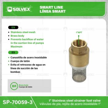 SP-70059-3-(Caja master 1 CTN=80 SKU)-(MOQ 8 SKU)-Válvulas de pie, rejilla de acero inoxidable 1"
Canastilla de acero inoxidable