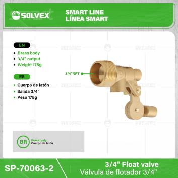 SP-70063-2-(Caja master 1 CTN=100 SKU)-(MOQ 10 SKU)-Válvula para tanque alto 3/4"
Cuerpo de latón
