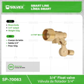 SP-70063-(Caja master 1 CTN=100 SKU)-(MOQ 10 SKU)-Válvula para tanque alto 3/4"
Cuerpo de latón