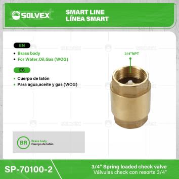SP-70100-2-(Caja master 1 CTN=112 SKU)-(MOQ 14 SKU)-Válvulas check con resorte 3/4"
Cuerpo de latón