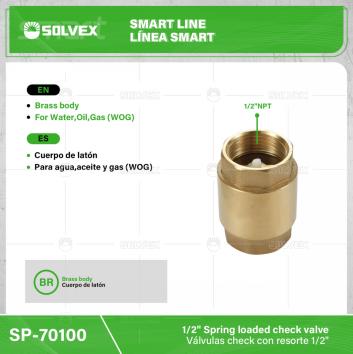 SP-70100-(Caja master 1 CTN=112 SKU)-(MOQ 14 SKU)-Válvulas check con resorte 1/2"
Cuerpo de latón