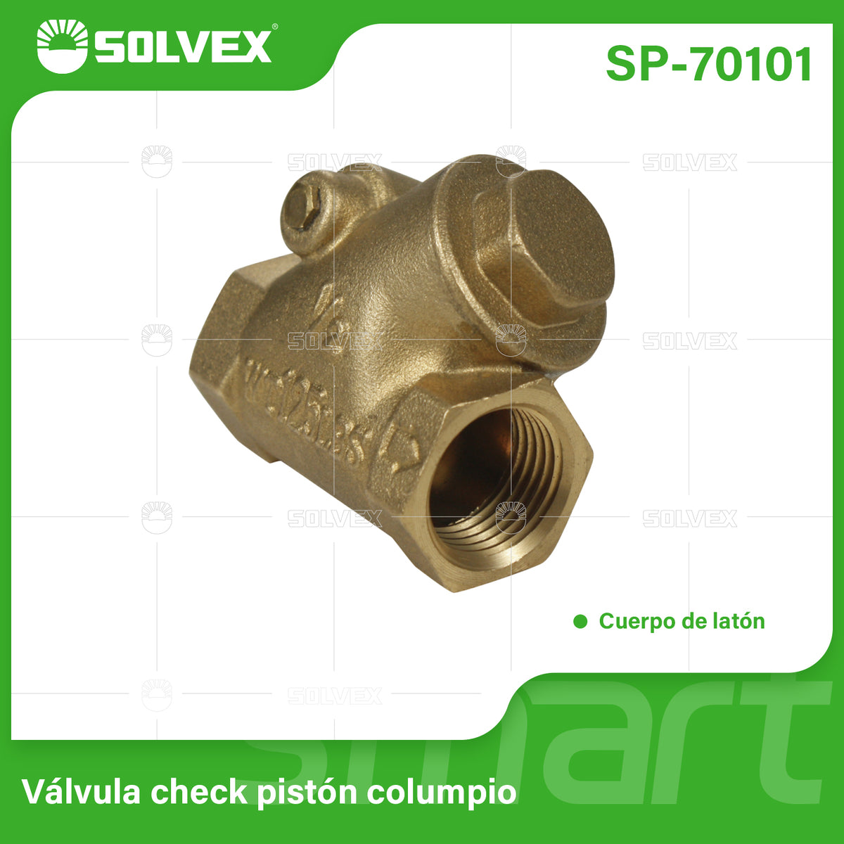 SP-70101-(Caja master 1 CTN=100 SKU)-(MOQ 10 SKU)-Válvula check pistón columpio 1/2"
Cuerpo de latón
