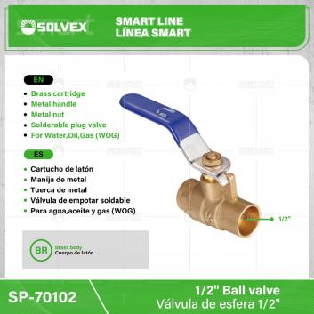 SP-70102-(Caja master 1 CTN=120 SKU)-(MOQ 12 SKU)-Válvula de esfera 1/2"
Cuerpo de latón