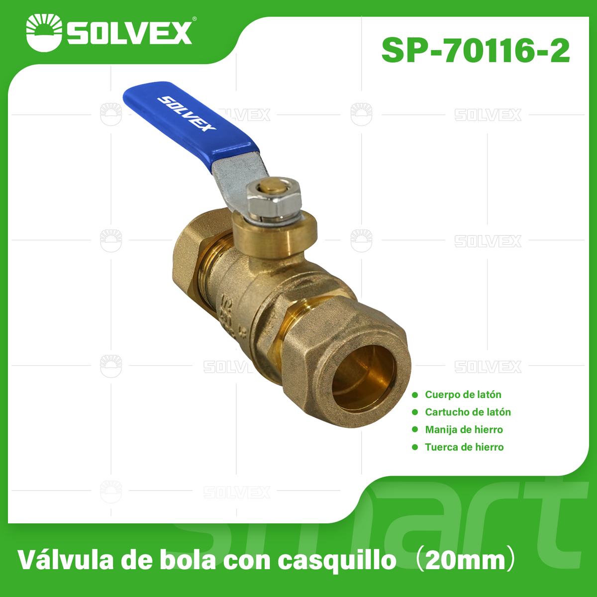 SP-70116-2-(Caja master 1 CTN=80 SKU)-(MOQ 10 SKU)-Válvula de esfera 1/2"(20mm)
Cuerpo de latón