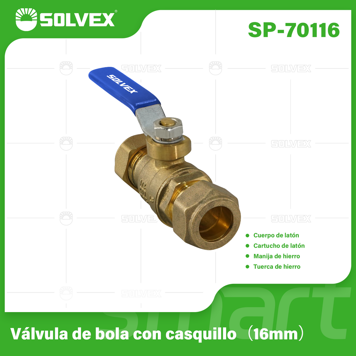 SP-70116-(Caja master 1 CTN=100 SKU)-(MOQ 10 SKU)-Válvula de esfera 3/8"(16mm)
Cuerpo de latón