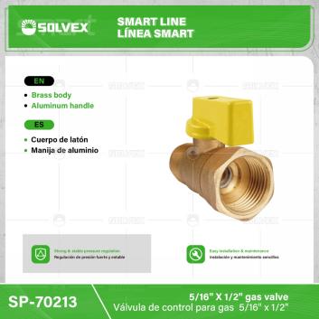 SP-70213-(Caja master 1 CTN=200 SKU)-(MOQ 20 SKU)-Válvula de control para gas 5/16" x 1/2"
Cuerpo de latón