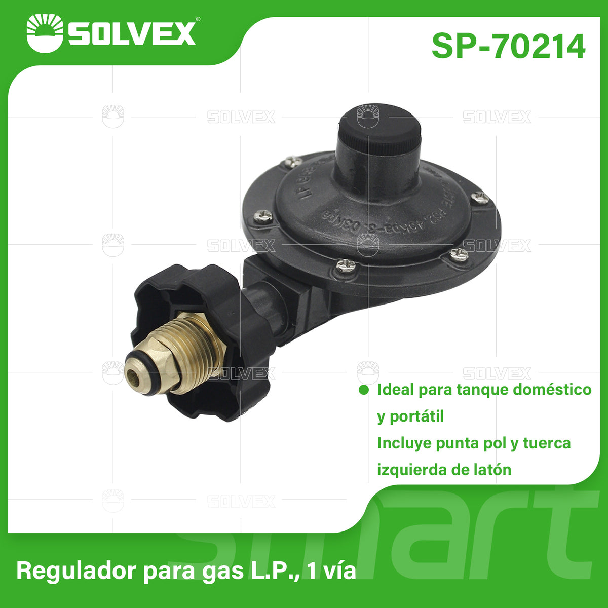 SP-70214-(Caja master 1 CTN=50 SKU)-(MOQ 1 SKU)-Regulador para gas L.P., 1 Vía
Para baja presión