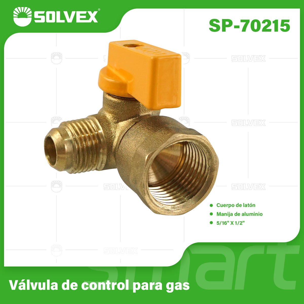 SP-70215-(Caja master 1 CTN=200 SKU)-(MOQ 20 SKU)-Válvula de control para gas 3/8" x 1/2"
Cuerpo de latón