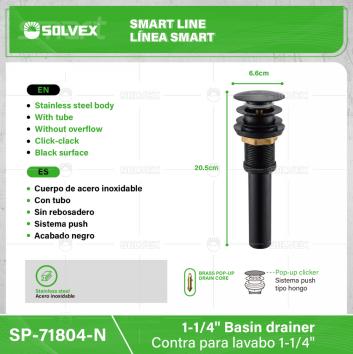 SP-71804-N-(Caja master 1 CTN=50 SKU)-(MOQ 1 SKU)-Contra para lavabo 1-1/4"
Cuerpo de acero inoxidable